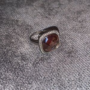 Silver & Brown Gemstone (Citrine?) Cocktail Ring, Sz 7